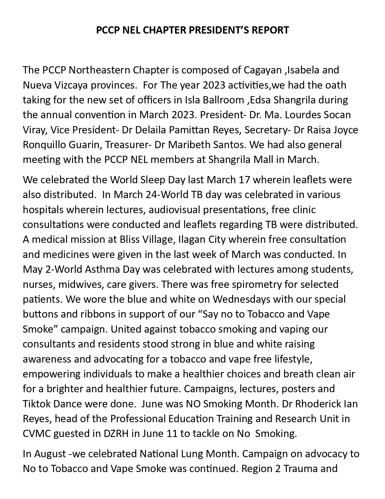 North Eastern Luzon Chapter 2023