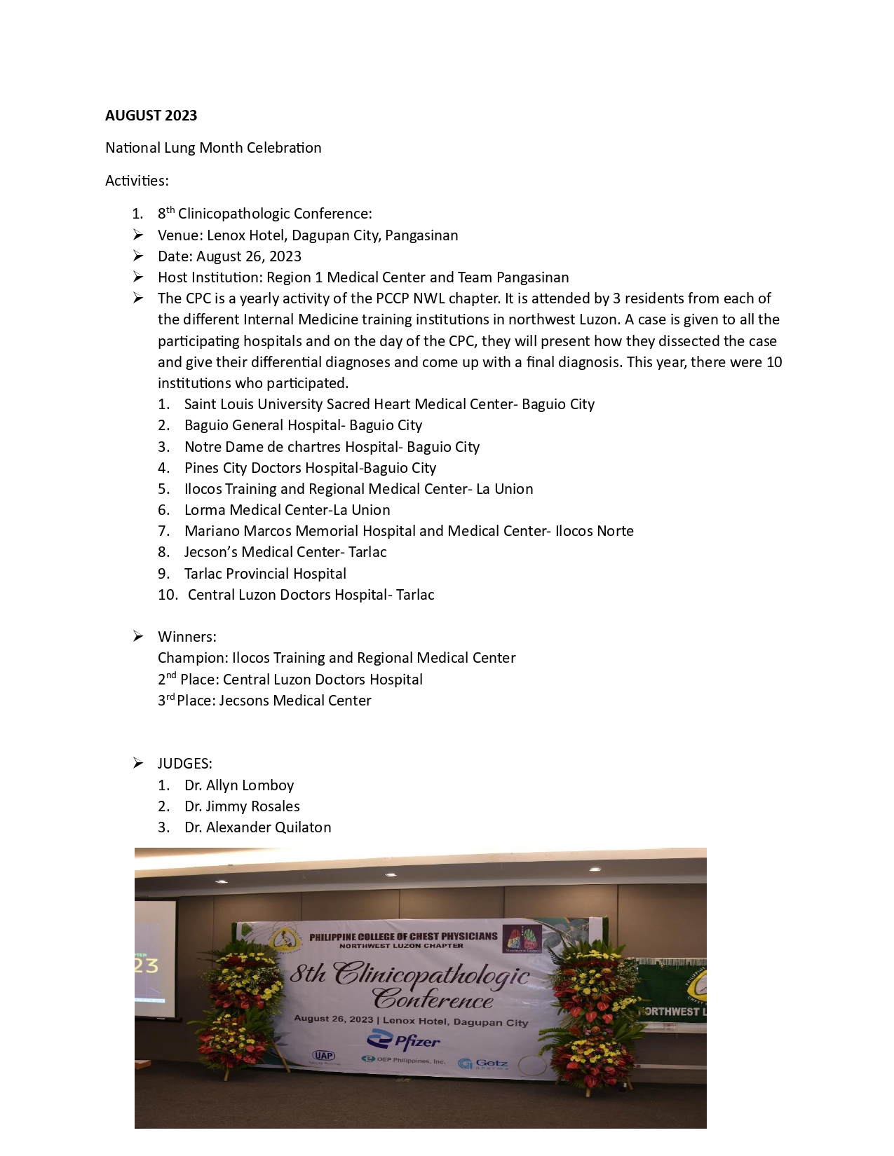 North West Luzon Chapter  of Philippine College of  Chest Physicians (PCCP)